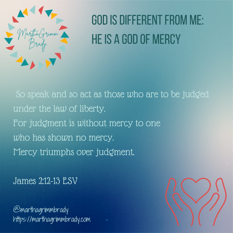 Graphic with James 2:12-13 on it with light blue background.