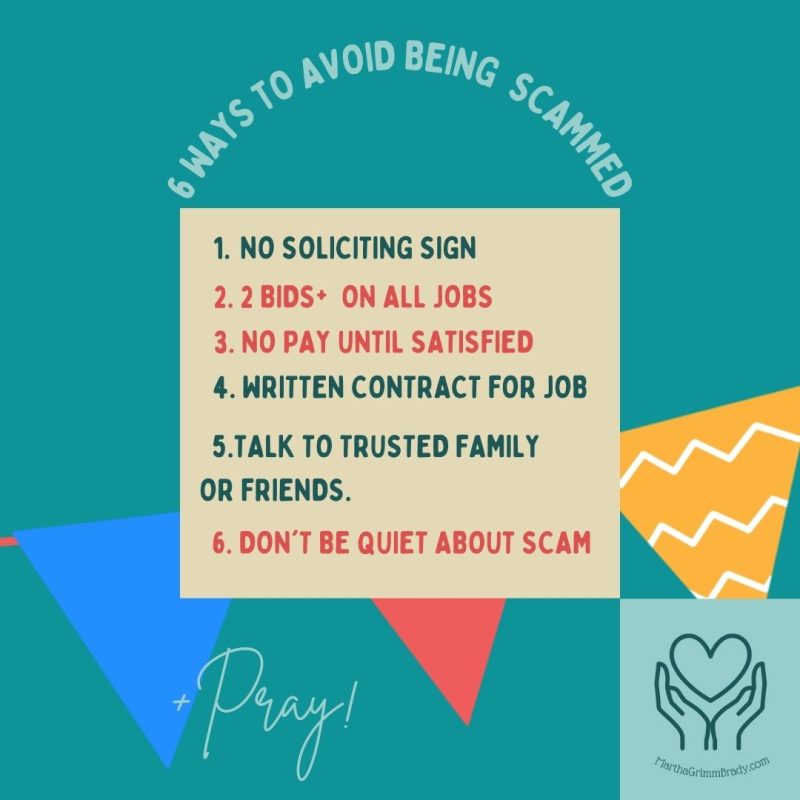 graphic with list of 6 ways to avoid being scammed.